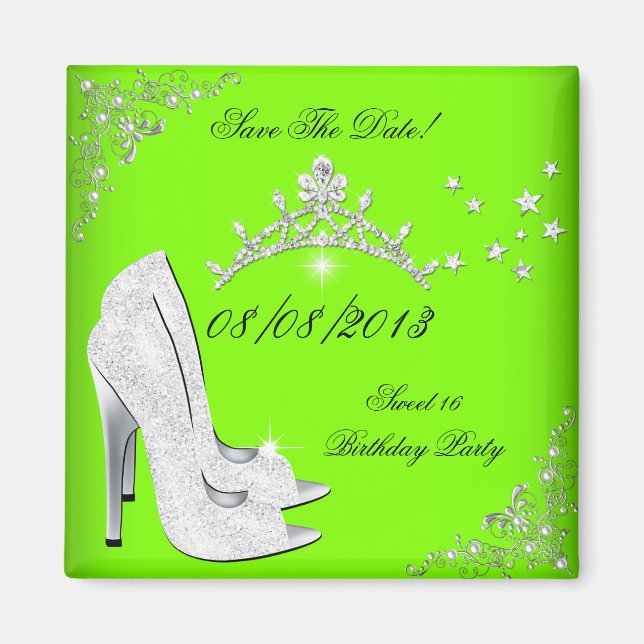 Íman Save The Date Lime Saltos Alto Sapato Tiara (Frente)