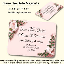 Íman Save The Date - Pink Roses & Doves Wedding