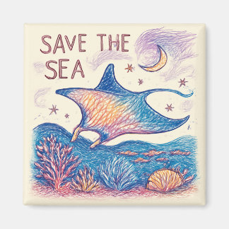 Íman Save the Sea - Color Pencil Ocean Art