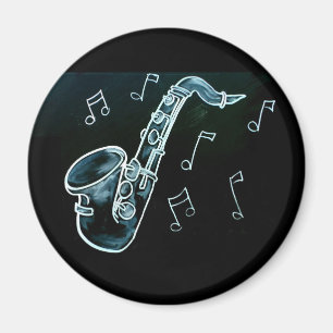 Íman Saxofone E Notas Musicais