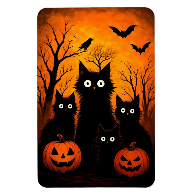Íman Scary Halloween Cats and Bats Design | Dark Horror (Vertical)