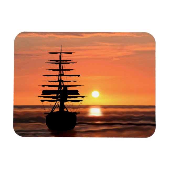 Íman Schiff bei Sonnenuntergang Magnet (Horizontal)