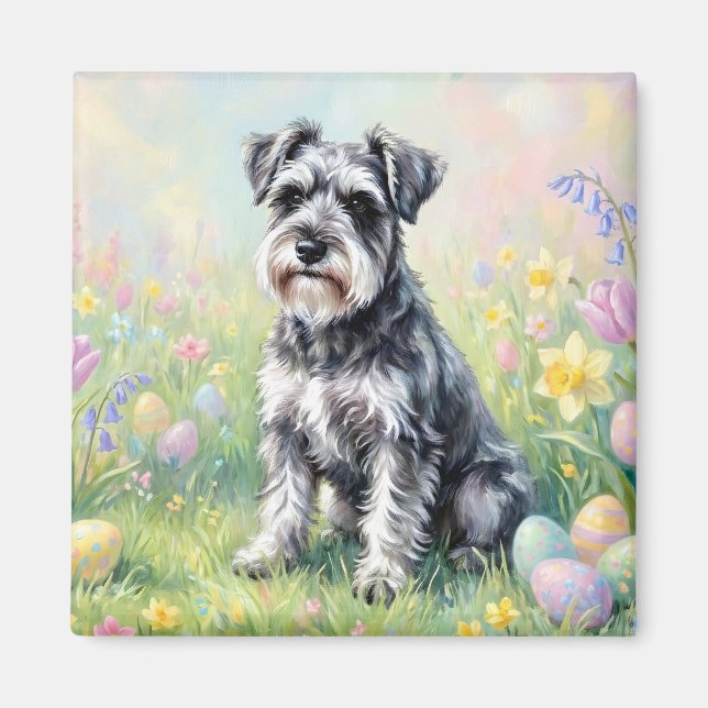 Íman Schnauzer Caprichoso com Ovos de Páscoa (Frente)