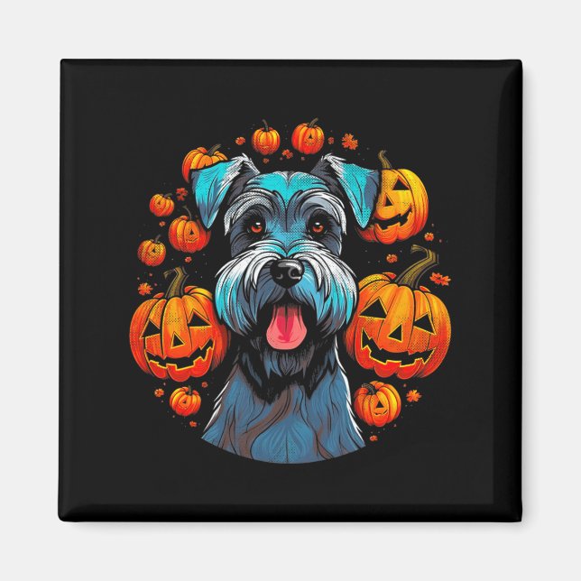 Íman Schnauzer de Halloween Preto Premium Tri-Blend (Frente)