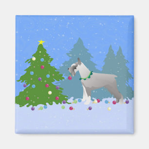 Íman Schnauzer Decorando Árvore de Natal na floresta