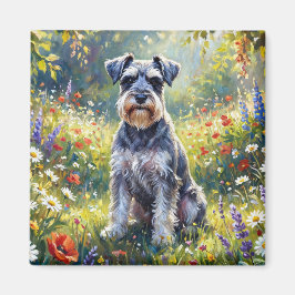 Íman Schnauzer em Prado de Flores Silvestres