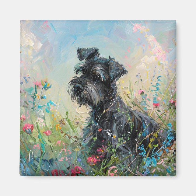 Íman Schnauzer - Flores Selvagens Coloridas (Frente)