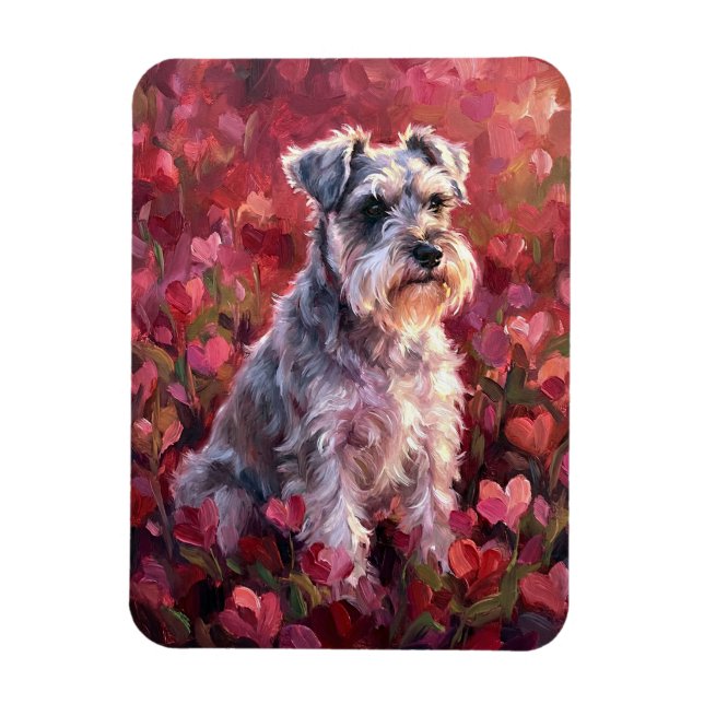 Íman Schnauzer Flores Silvestres em Forma de Coração Fl (Vertical)