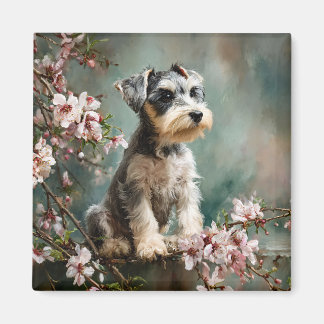 Íman Schnauzer Puppy Among Spring Cherry Blossoms