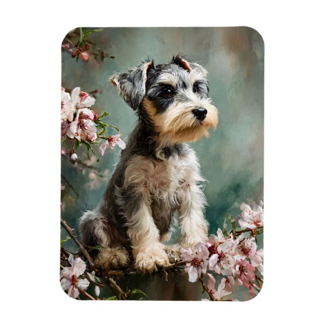 Íman Schnauzer Puppy Spring Cherry Blossoms Flexible (Vertical)