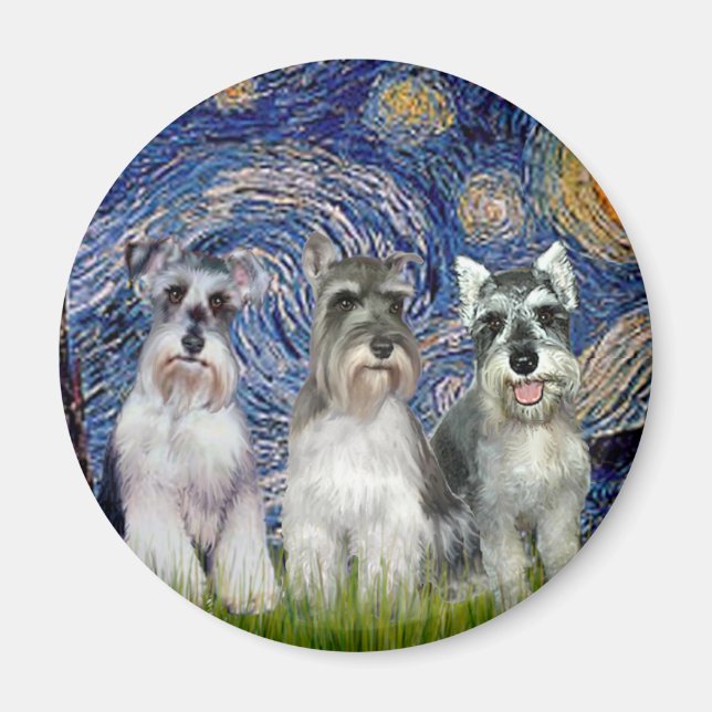 Íman Schnauzers (três) - Noite Estrelada (Frente)