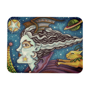 ÍMAN SCI FI SPACE WITCH & COMET CAT HUMOROUS HALLOWEEN