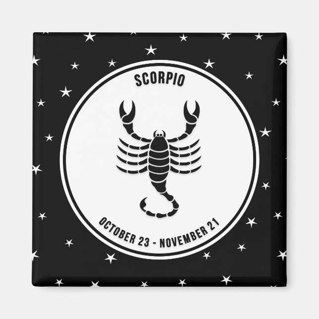 Íman Scorpio - Sinal Zodiac, Imagem Preta e Branca (Frente)