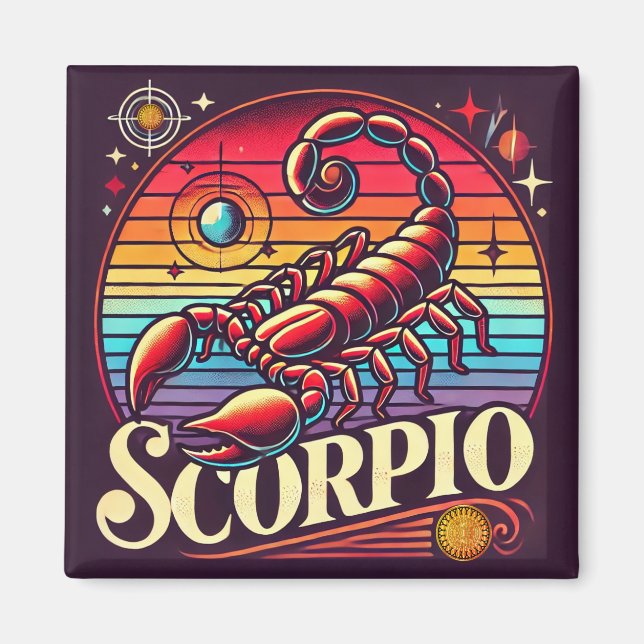 Íman Scorpio Zodiac - Retro de Magnet Quadrado (Frente)