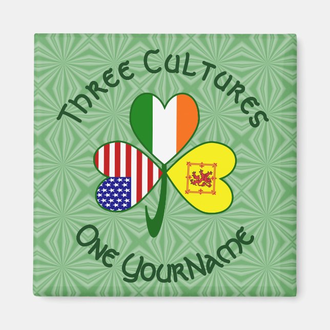 Íman Scotland Rampant USA Ireland Flags Shamrock Name (Frente)