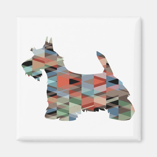 Íman Scottie Terrier Gemetric Pattern Silhouette Xadrez (Frente)
