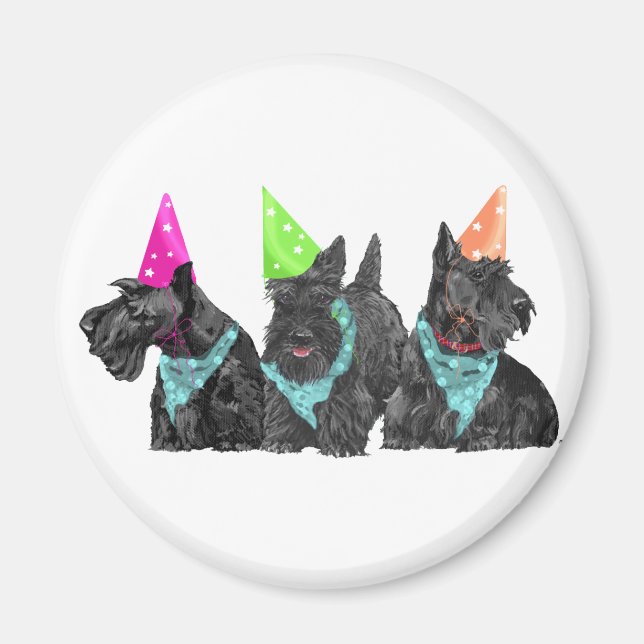 Íman Scotties de celebração em chapéus de festa (Frente)