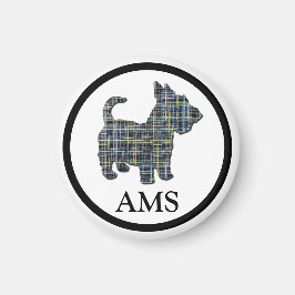 Íman Scottish Terrier Scottie Dog Silhouket Y&B Grid