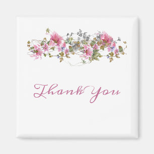 Íman Script de Aquarela Floral Cor-de-Rosa Romântica P