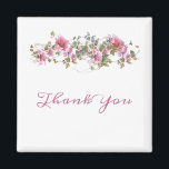 Íman Script de Aquarela Floral Cor-de-Rosa Romântica Pe<br><div class="desc">Bonito roteiro romântico de cor d'água floral personalizado obrigado de casamento você imã. Colocar em favor da caixa e colocar em cada lugar,  em mesas de recepção. Este será um final perfeito para um belo dia para seus convidados.</div>