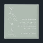 Íman Script manuscrito verde moderno de sábio simples<br><div class="desc">Crie seu casamento simples e moderno,  salve o ímã da data com a tipografia moderna do roteiro manuscrito e o design de cor verde sage.</div>