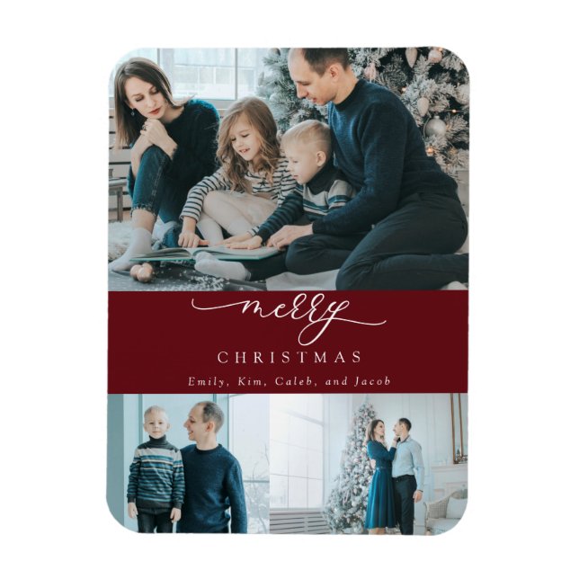 Íman Script Mínimo Moderno 3 Foto Feliz Natal Vermelho (Vertical)