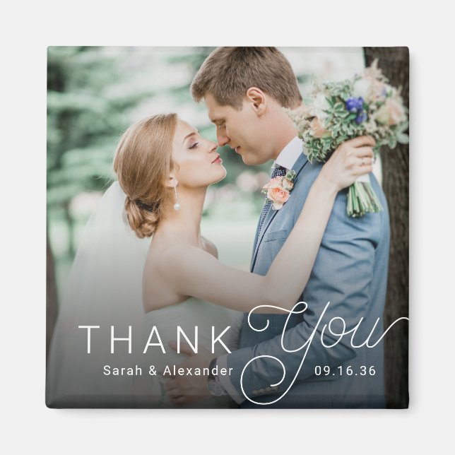 Íman Script Moderno de Agradecimento Foto de Casamento (Frente)