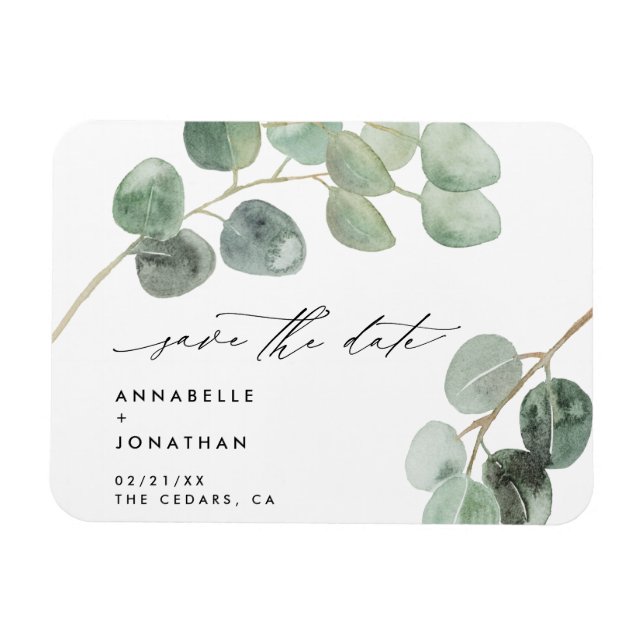 Íman Script moderno elegante vintage sem foto eucalipto (Horizontal)