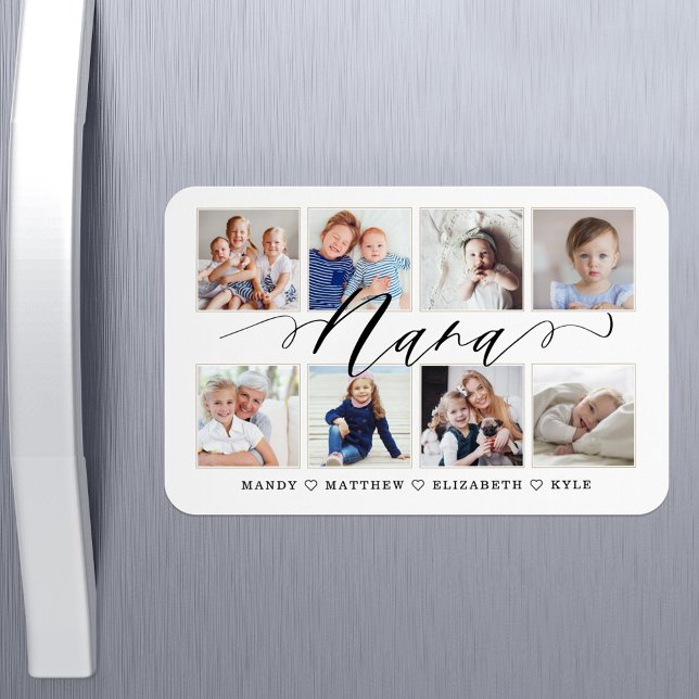 Íman Script Nana Moderno | Colagem de Fotografias de Ne (Modern Nana Script | Grandchildren Photo Collage Magnet)