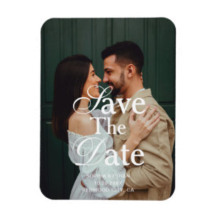 Íman Script Retro Elegante Foto Casamento Save The Date