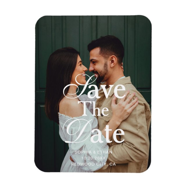 Íman Script Retro Elegante Foto Casamento Save The Date (Vertical)