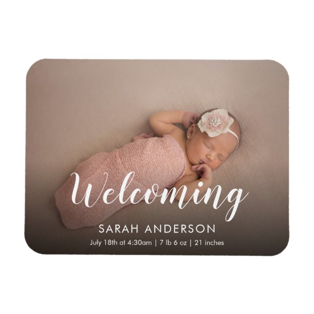 Íman Script Welcome Baby Photo Magnet (Horizontal)