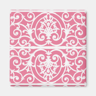 Íman Scrollwork cor-de-rosa e branco
