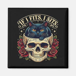 Íman Se cabe senta caveira de gato preto gótico humor n