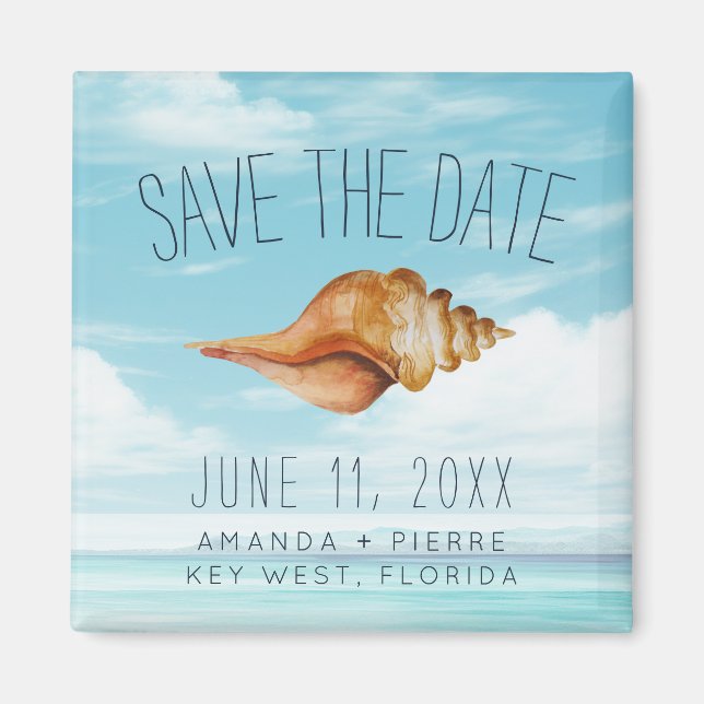 Íman Seashell Beach Wedding Save the Date (Frente)