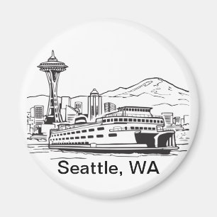 Íman Seattle Ferry Washington State Line Art