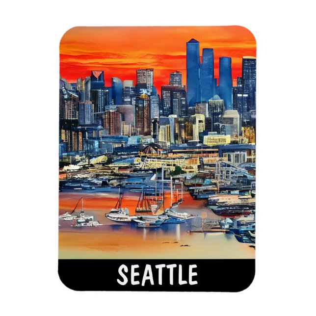 Íman Seattle Washington Cityscape Sunset (Vertical)
