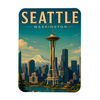 Íman ☕ Seattle Washington Lembrança de Viagem Retro