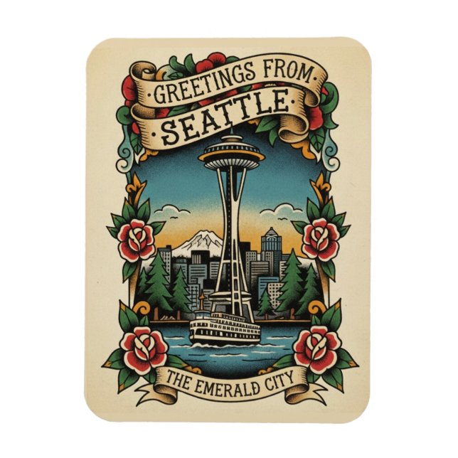 Íman Seattle Washington Retro Vintage (Vertical)