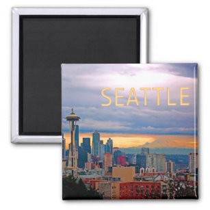 Íman Seattle Washington Skyline no Sunset TEXT SEATTLE