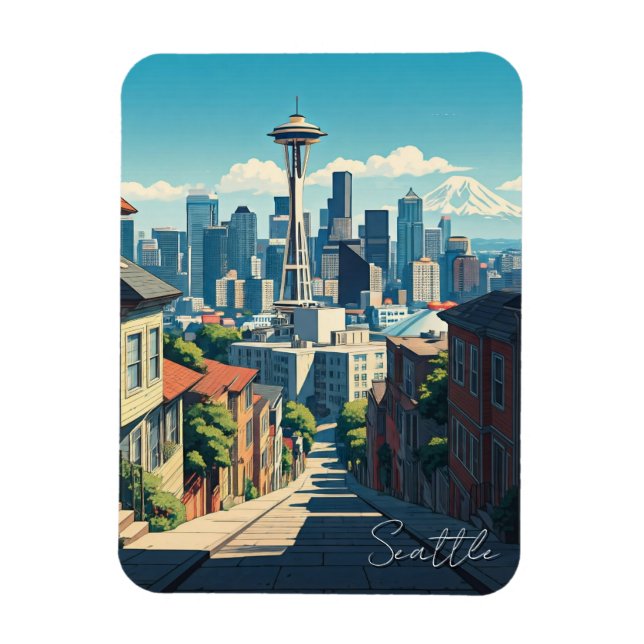 Íman Seattle Washington Space Agulha Mt Rainier (Vertical)