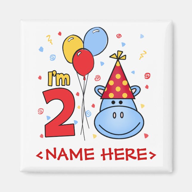 Íman Segundo aniversário de rosto Hippo Azul (Frente)