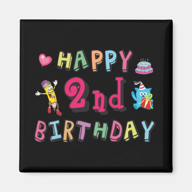 Íman segundo aniversário feliz. 2 anos por dia. (Frente)