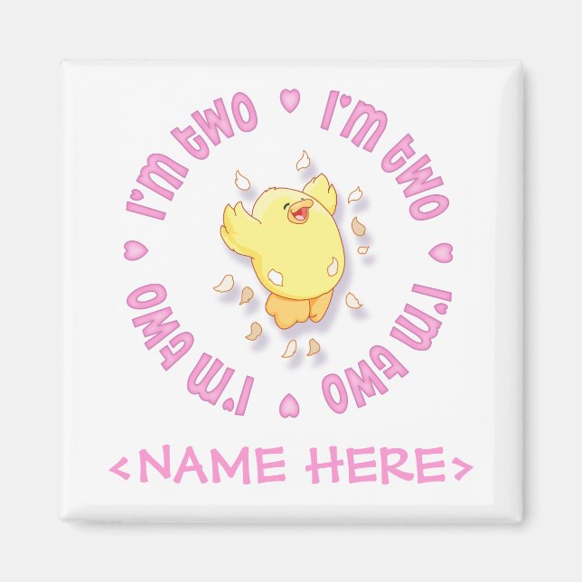 Íman Segundo aniversário rosa feliz (Frente)