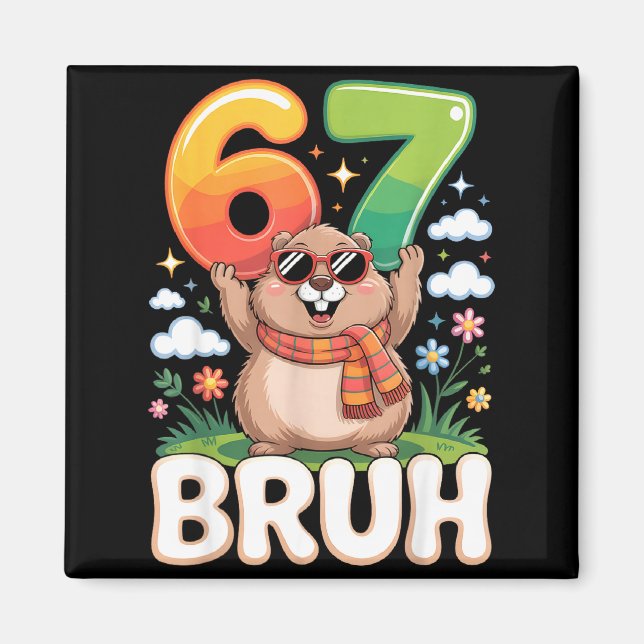 Íman Seis Sete 67 Bruh Groundhog Engraçado 6 7 Meme Men (Frente)