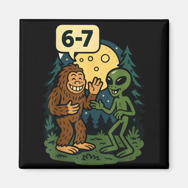 Íman Seis Sete Divertido Pé Grande E Alien 67 Meme Vira (Frente)