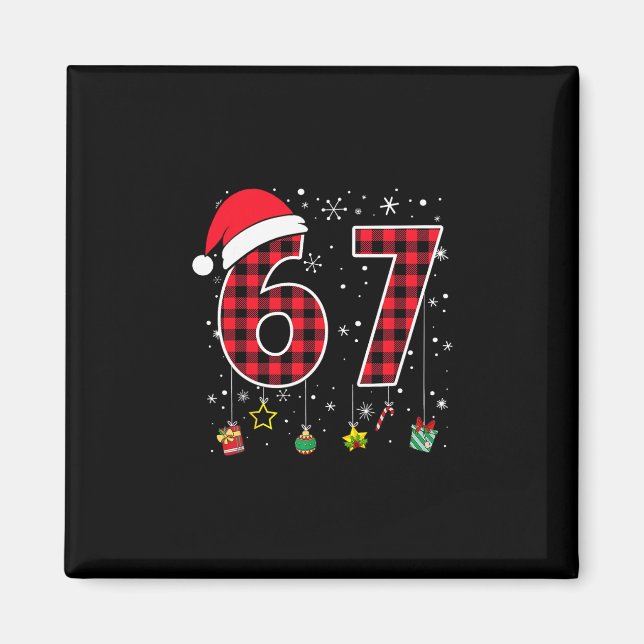 Íman Seis Sete Divertidos 6 7 Meme 67 Natal Xadrez Verm (Frente)