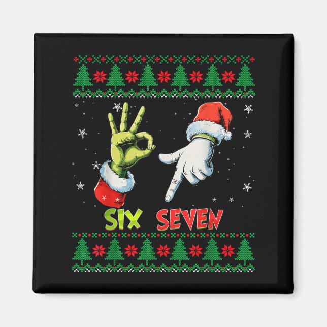 Íman Seis Sete Esqueleto Meme Natal Suéter Feio 67  (Frente)