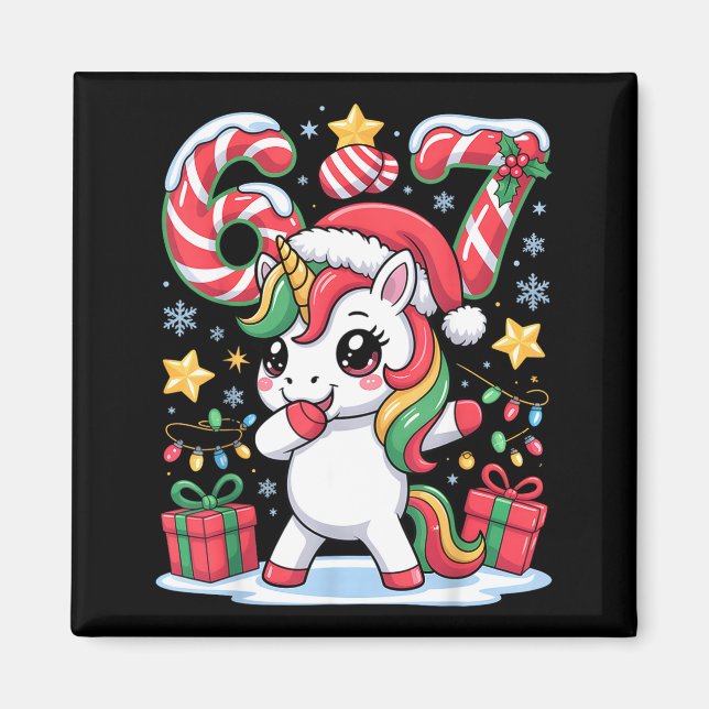 Íman Seis Sete Natal Unicórnio Meme Engraçado Fofo Feri (Frente)