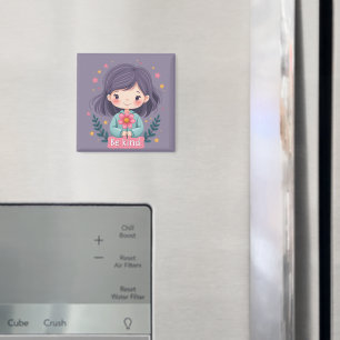 Íman Seja Gentil Menina Fofa com Flor Arte Positiva